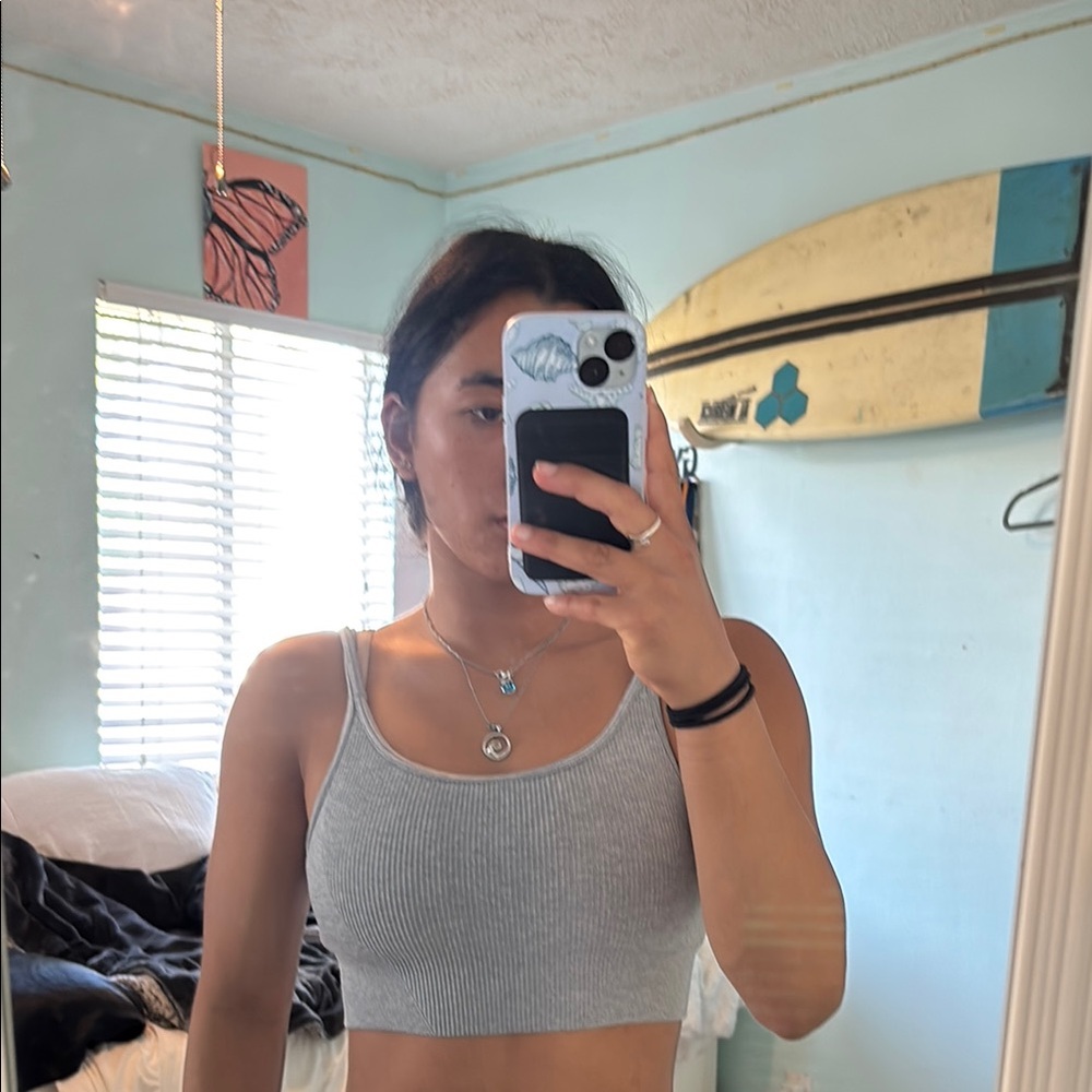 Gray Ribbed Sports Bra